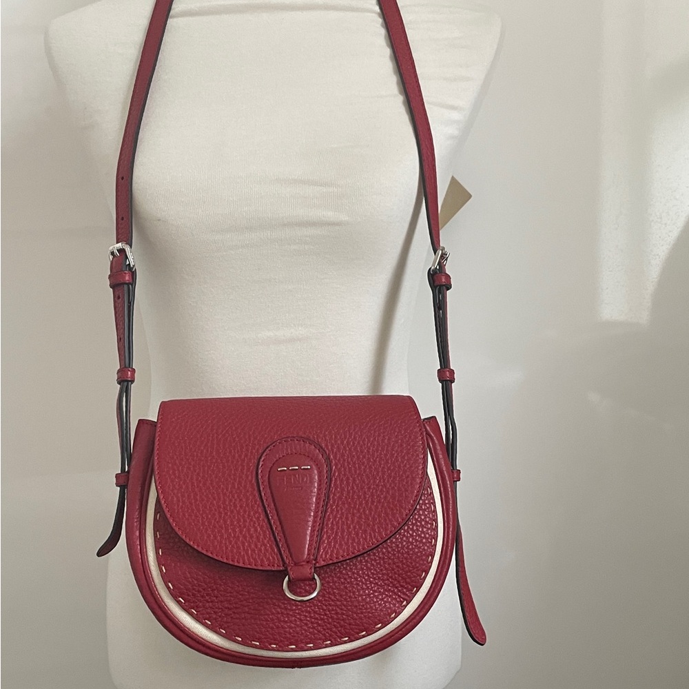 Fendi red leather selleria saddle bag